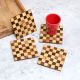 Modern Brown Check Pattern Wooden Coasters - Pack of 4